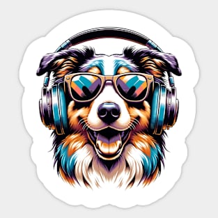 Australian Shepherd Smiling DJ with Stylish Headphones Sticker